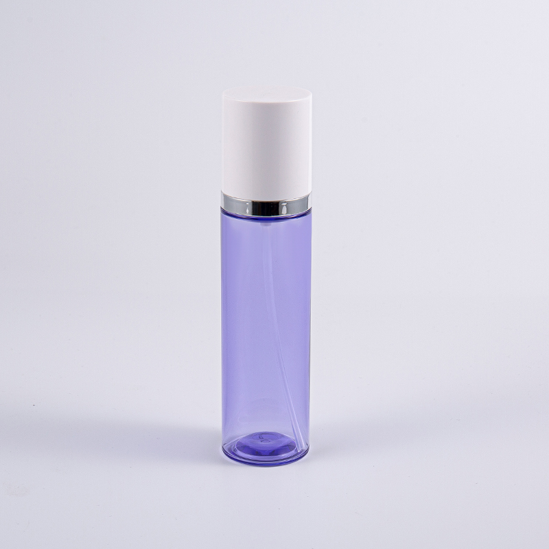 Bouteille de lotion sérique ronde de couleur violette avec pompe en aluminium