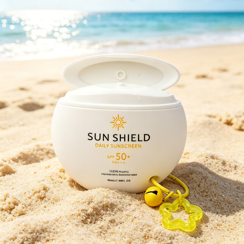 Bouteille ronde de 50 ml à 5 couches EVOH co-extrudée en PE compressible pour protection solaire avec capuchon rabattable