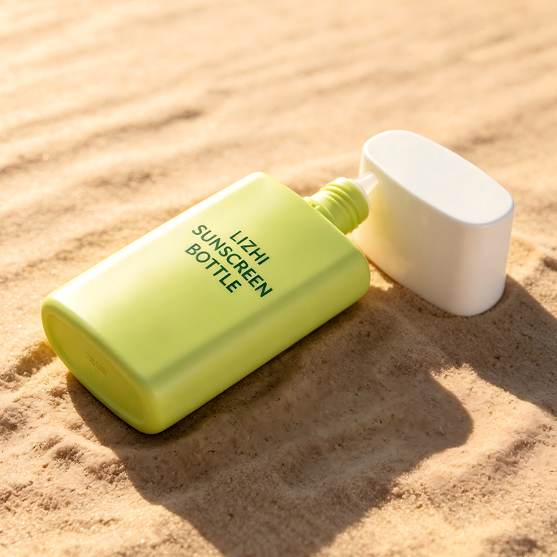 Bouteille de protection solaire compressible EVOH co-extrudée carrée à 5 couches de 50 ml avec bouchon à vis