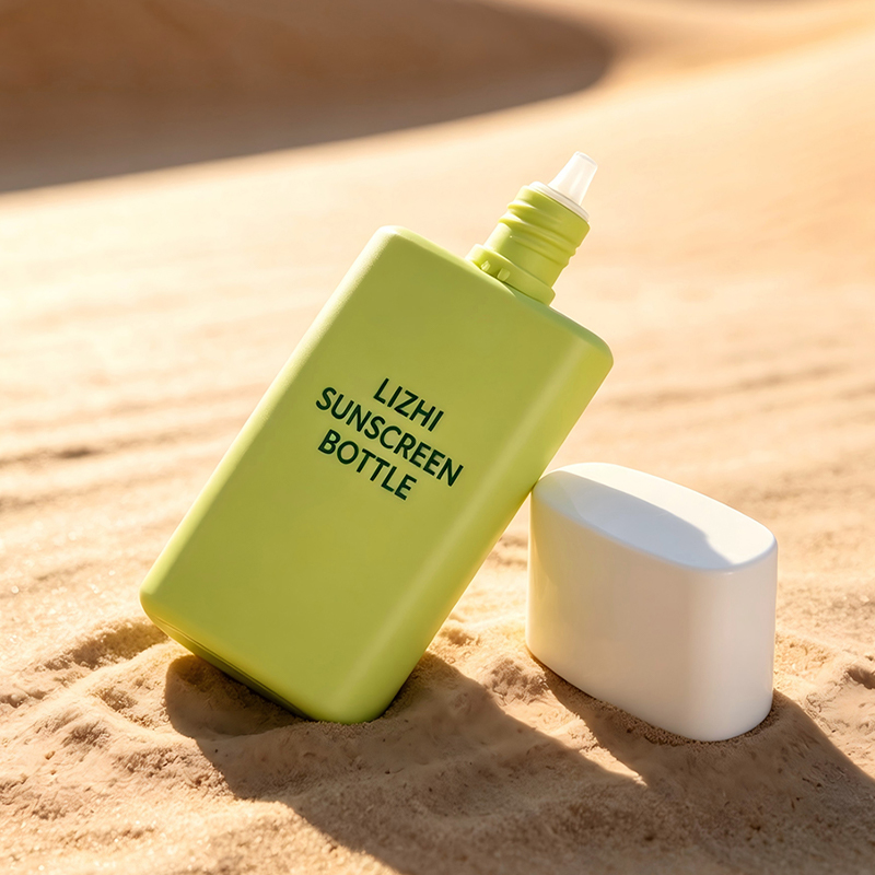 Bouteille de protection solaire compressible EVOH co-extrudée carrée à 5 couches de 50 ml avec bouchon à vis